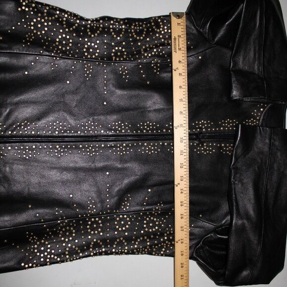 Dana Buchman Sz 12 Black Gold Stud Zipper 100% Leather Acetate Lined Jacket - Picture 10 of 16